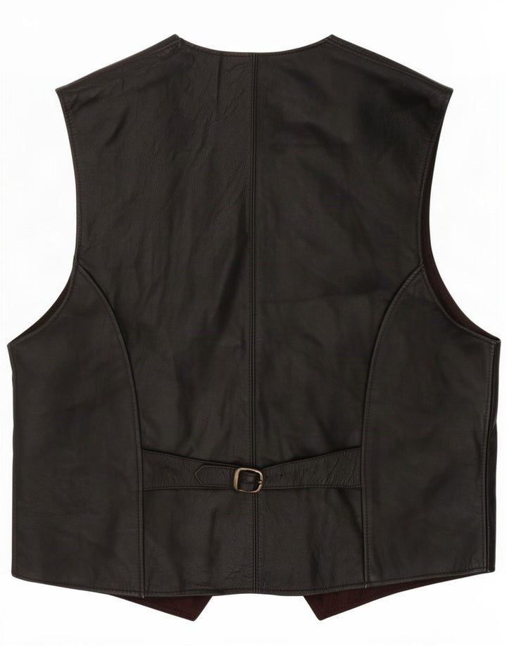 Vintage Mens Leather Waistcoat IT 52 Large Black