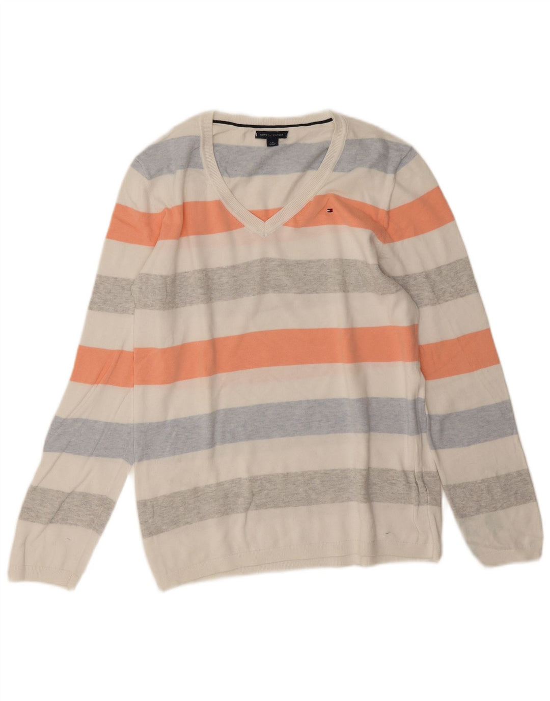 Tommy Hilfiger Womens V-Neck Jumper Sweater UK 14 Large Multicoloured