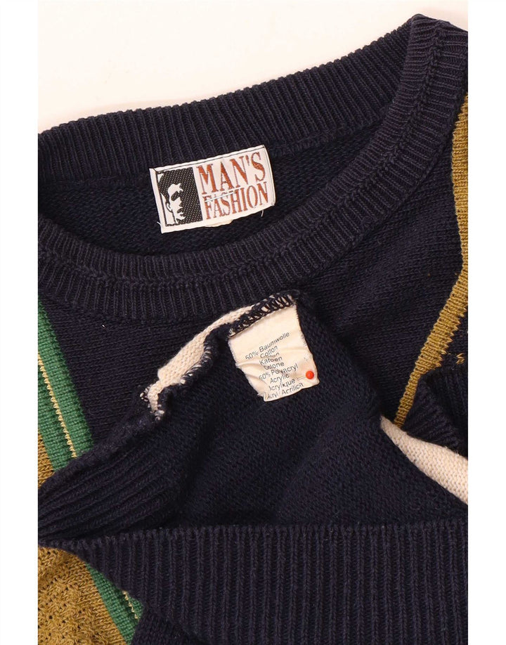 Vintage Mens Crew Neck Jumper Sweater XL Multicoloured Colourblock