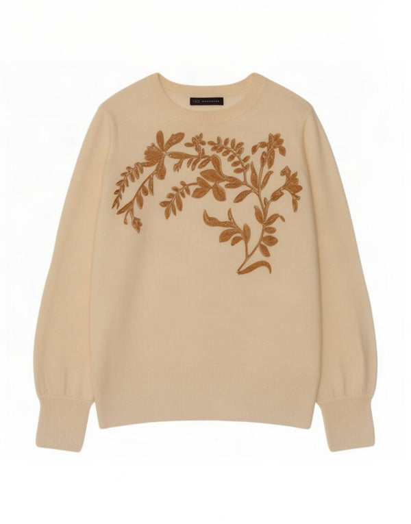 Marks & Spencer Womens Boat Neck Jumper Sweater UK 12 Medium Beige Floral