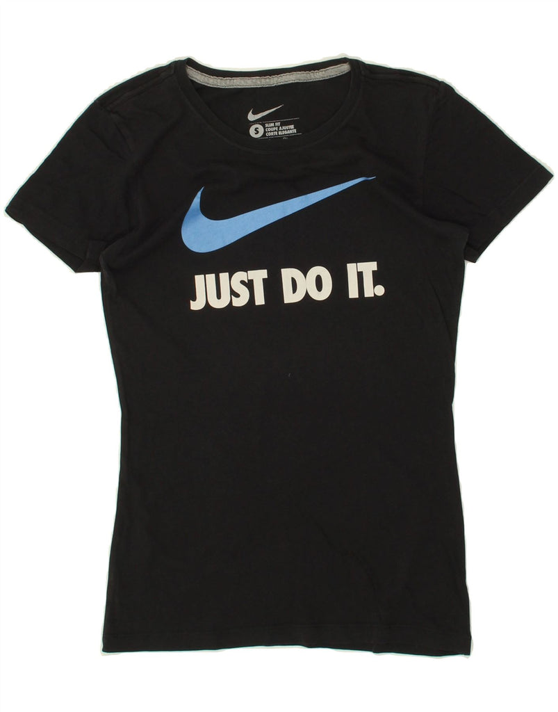 NIKE Womens Slim Fit Graphic T-Shirt Top UK 8 Small Black Vintage Nike and Second-Hand Nike from Messina Hembry 