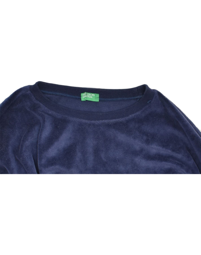 BENETTON Girls Velour Sweatshirt Jumper 13-14 Years 3XL Navy Blue Cotton | Vintage | Thrift | Second-Hand | Used Clothing | Messina Hembry 