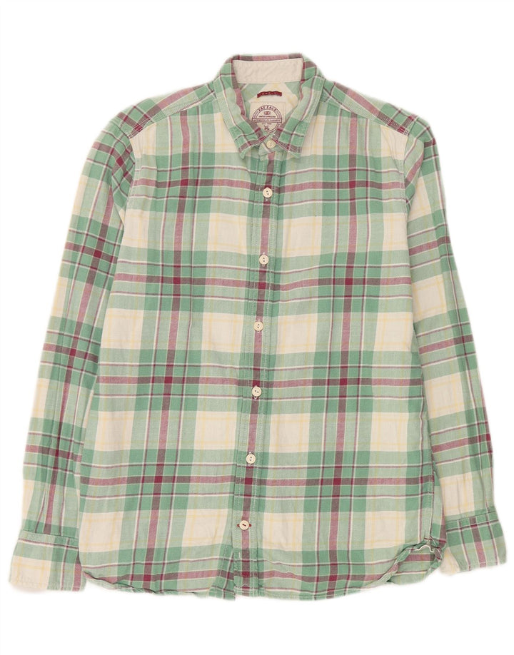 Fat Face Mens Flannel Shirt Small Green Plaid Cotton