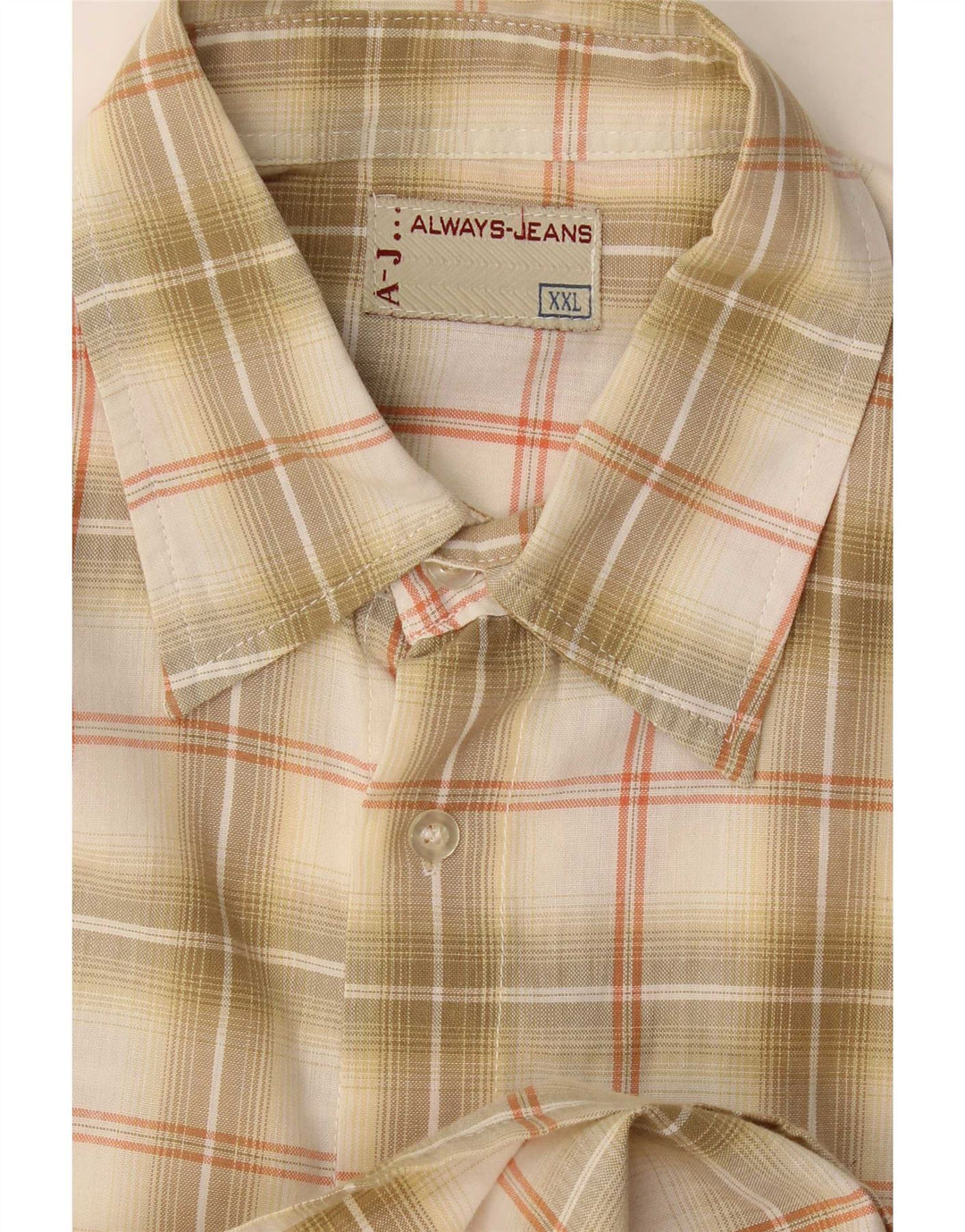 Vintage Mens Short Sleeve Shirt 2XL Beige Check