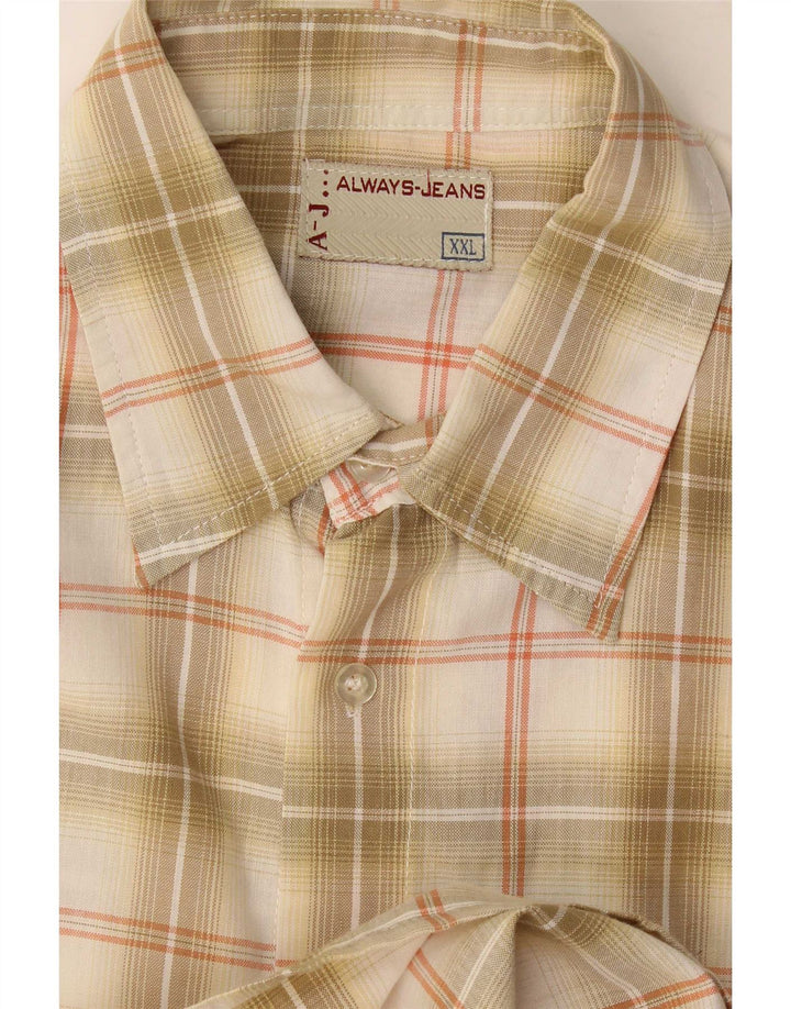 Vintage Mens Short Sleeve Shirt 2XL Beige Check
