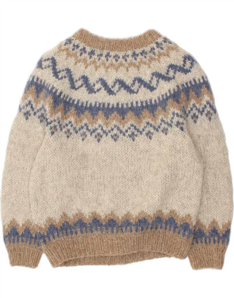 VINTAGE Womens Boat Neck Jumper Sweater UK 16 Large Beige Fair Isle Wool | Vintage Vintage | Thrift | Second-Hand Vintage | Used Clothing | Messina Hembry 