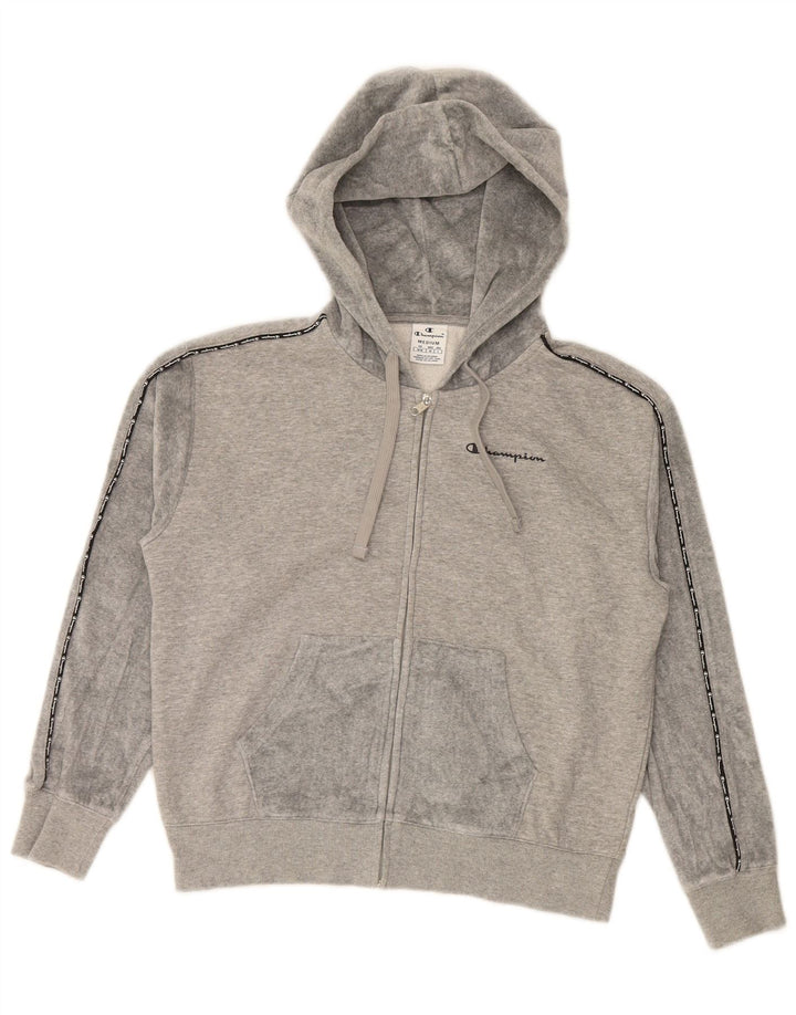 CHAMPION Womens Graphic Zip Hoodie Sweater UK 14 Medium Grey
