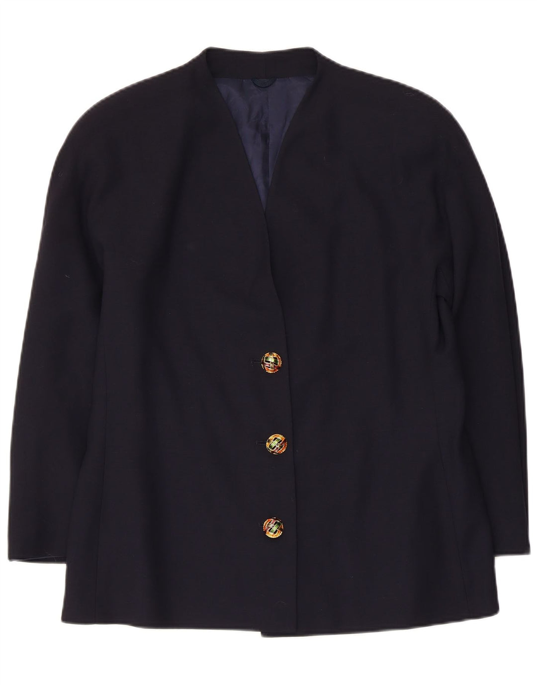 Vintage Womens 3 Button Blazer Jacket IT 48 XL Navy Blue Virgin Wool