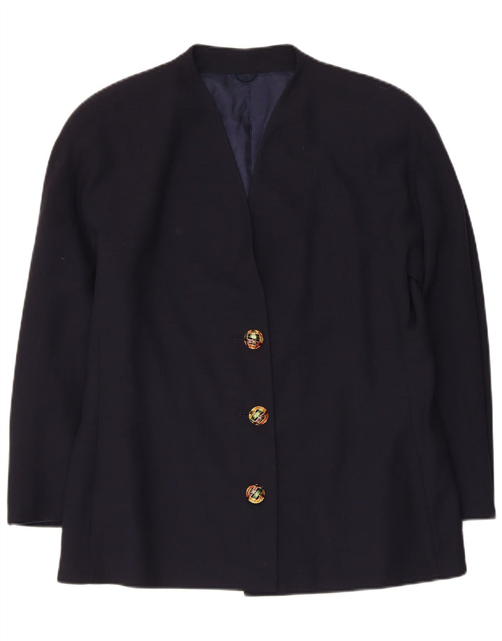 Vintage Womens 3 Button Blazer Jacket IT 48 XL Navy Blue Virgin Wool