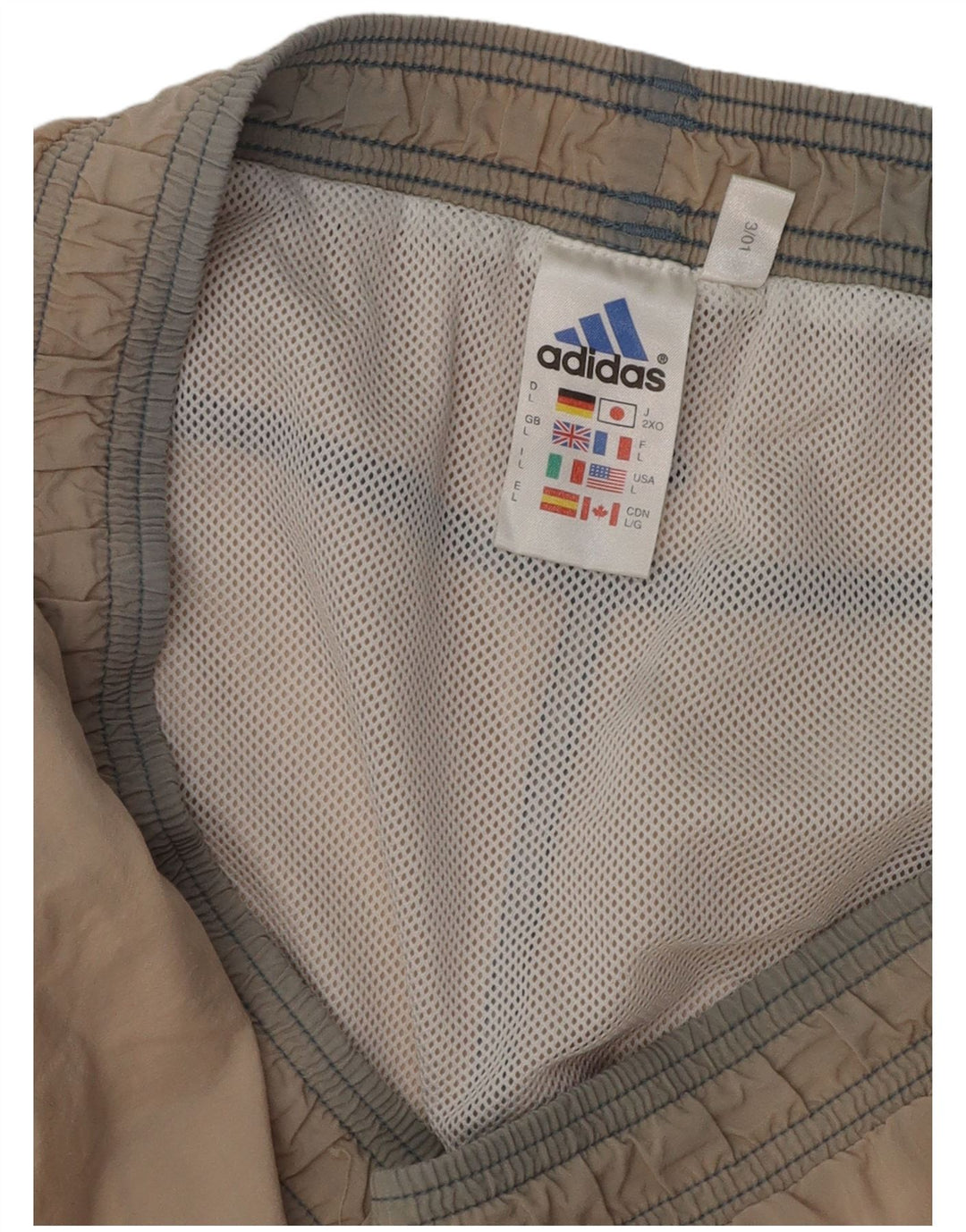 ADIDAS Mens Graphic Sport Shorts Large Beige Colourblock Polyester