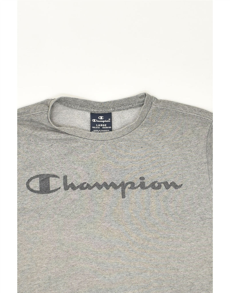 CHAMPION Boys Graphic Sweatshirt Jumper 11-12 Years Large Grey Cotton | Vintage Champion | Thrift | Second-Hand Champion | Used Clothing | Messina Hembry 