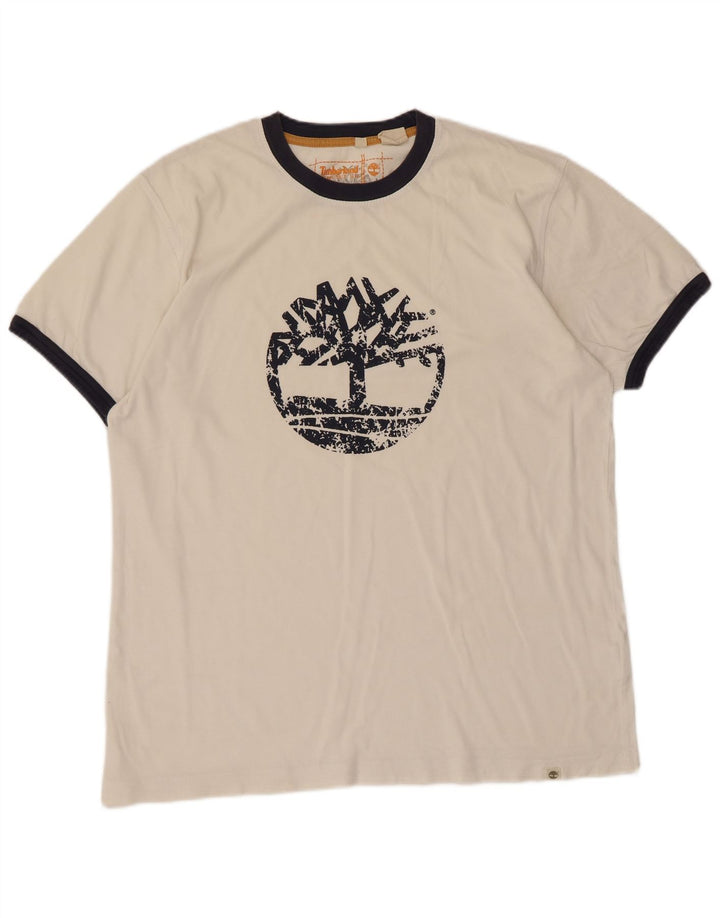 Timberland Mens Graphic T-Shirt Top XL Off White Cotton