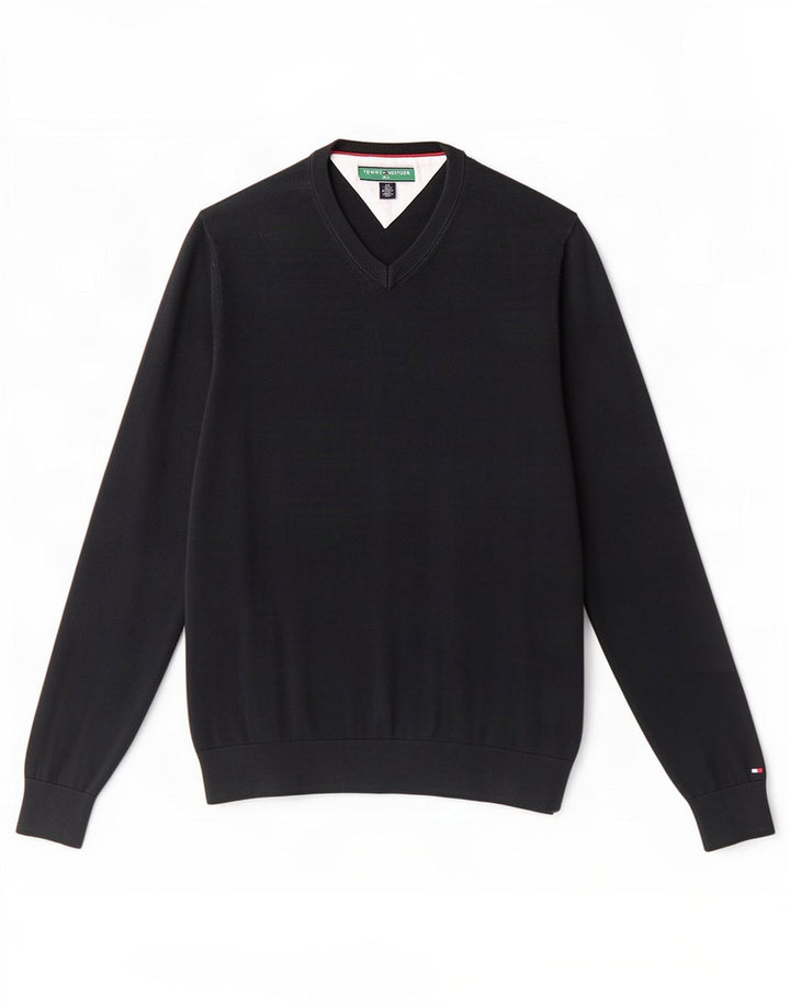 Tommy Hilfiger Mens Golf V-Neck Jumper Sweater Small Black Cotton