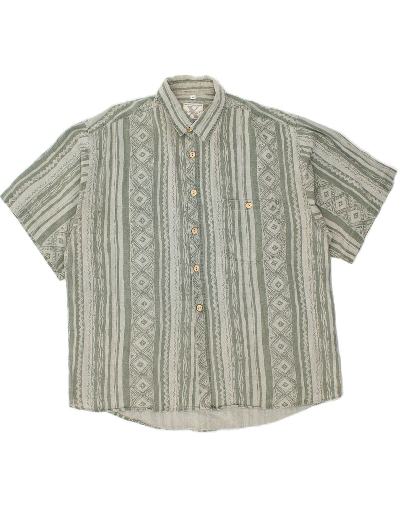 VINTAGE Mens Short Sleeve Shirt XL Grey Striped Cotton Vintage Vintage and Second-Hand Vintage from Messina Hembry 