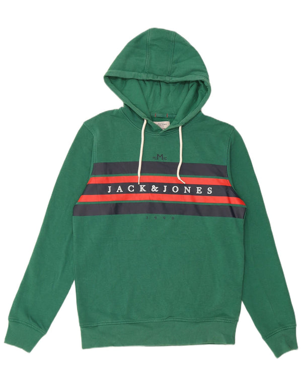 JACK & JONES Mens Graphic Hoodie Jumper Small Green Colourblock Cotton