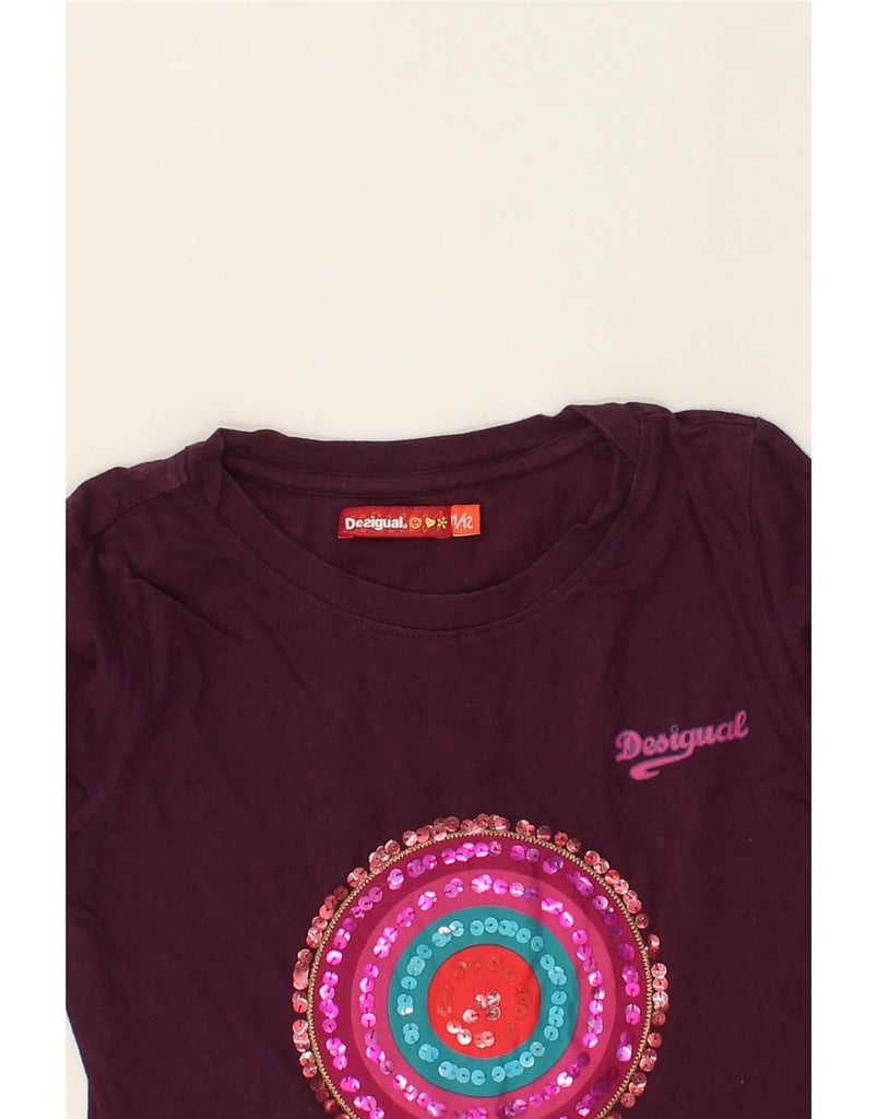 DESIGUAL Girls Graphic Top Long Sleeve 11-12 Years Burgundy Cotton | Vintage Desigual | Thrift | Second-Hand Desigual | Used Clothing | Messina Hembry 