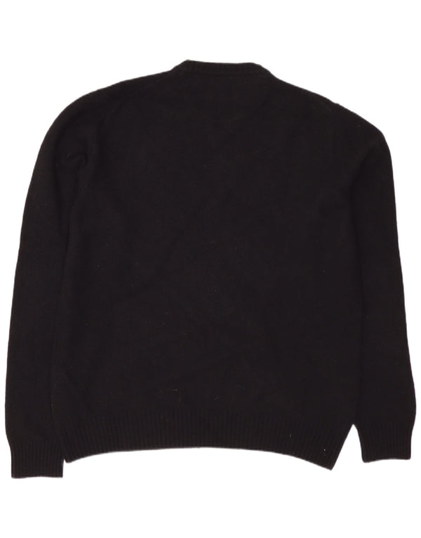 TRUSSARDI JEANS Mens V-Neck Jumper Sweater Large Black Wool