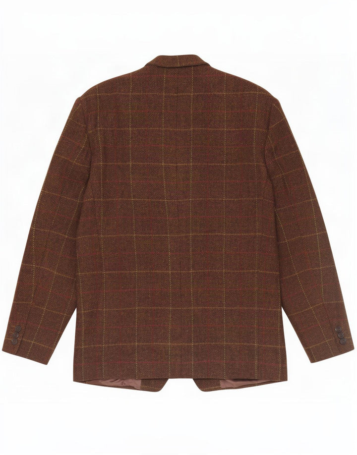 Vintage Mens 2 Button Blazer Jacket IT 50 Large Brown Check Virgin Wool