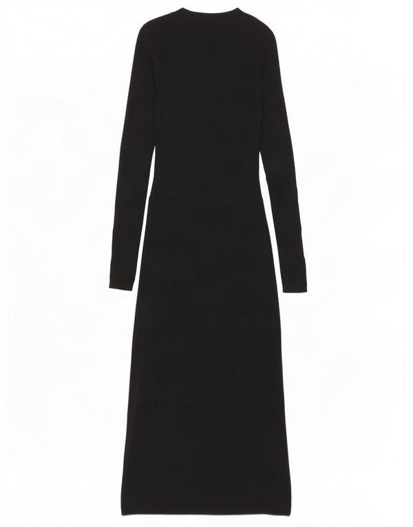 Massimo Dutti Womens Long Sleeve Jumper Dress UK 8 Small Black Wool