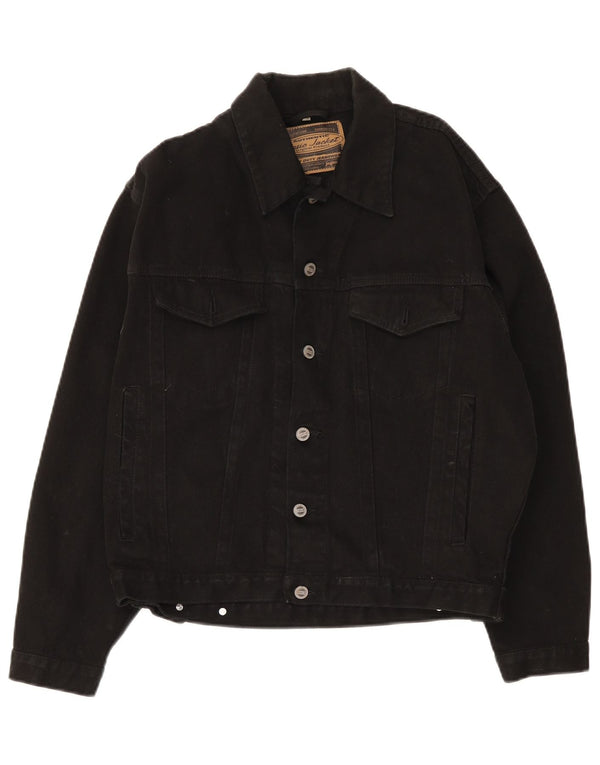 Jinglers Mens Loose Fit Denim Jacket UK 36 Small Black Cotton