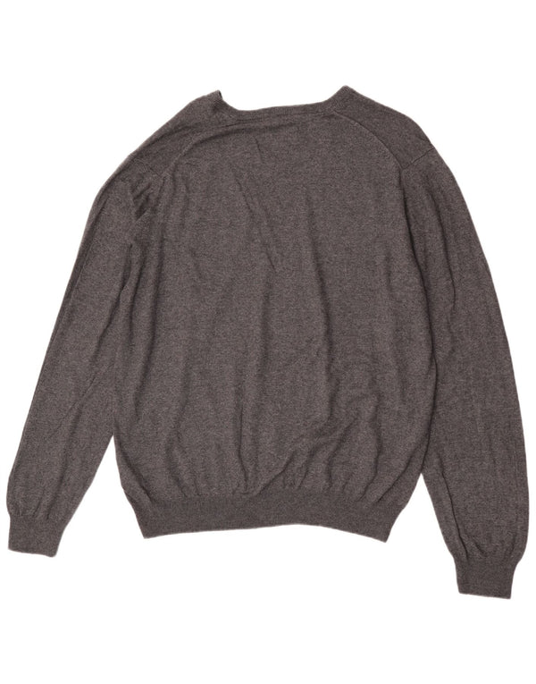 Marks & Spencer Mens Regular Fit V-Neck Jumper Sweater XL Grey Cotton