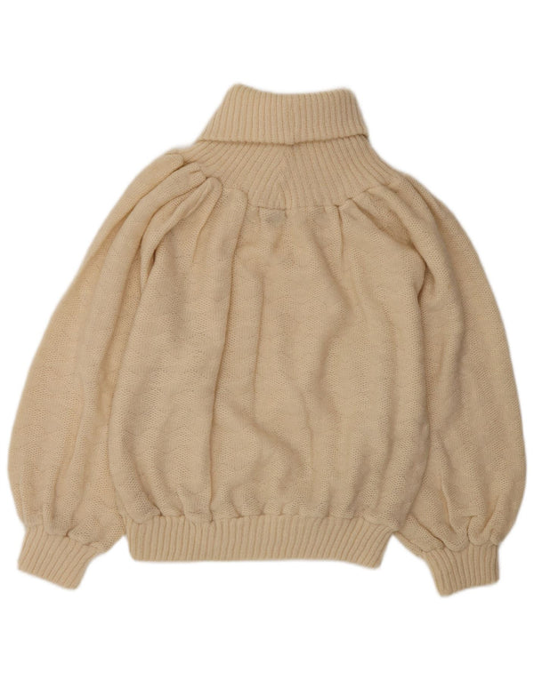 Vintage Womens Roll Neck Jumper Sweater UK 10 Small Beige Argyle/Diamond