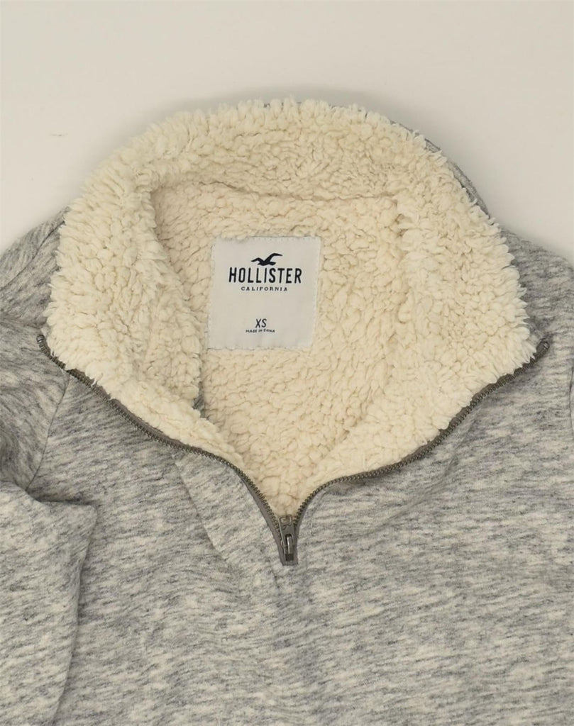 HOLLISTER Womens Sherpa Zip Neck Sweatshirt Jumper UK 6 XS  Grey Flecked | Vintage Hollister | Thrift | Second-Hand Hollister | Used Clothing | Messina Hembry 