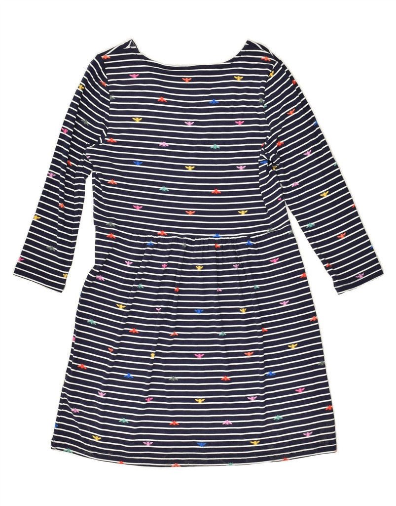 JOULES Womens 3/4 Sleeve Basic Dress UK 10 Small Navy Blue Striped Viscose | Vintage Joules | Thrift | Second-Hand Joules | Used Clothing | Messina Hembry 