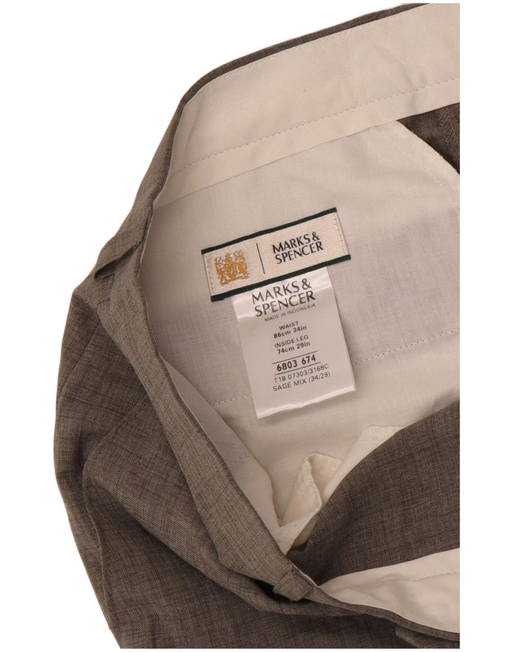 Marks & Spencer Mens Straight Suit Trousers W34 L27 Grey Polyester