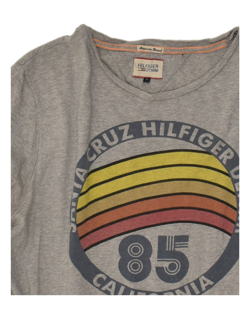 TOMMY HILFIGER Mens Graphic T-Shirt Top Large Grey Cotton | Vintage Tommy Hilfiger | Thrift | Second-Hand Tommy Hilfiger | Used Clothing | Messina Hembry 