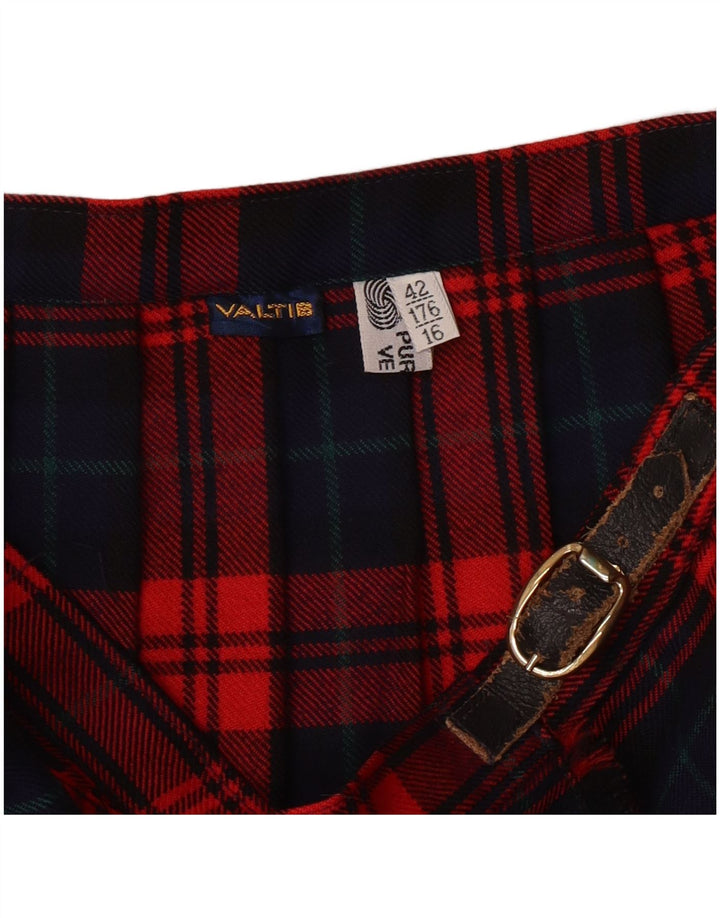 Vintage Womens Knife Pleated Skirt IT 42 Medium W28 Red Check Virgin Wool