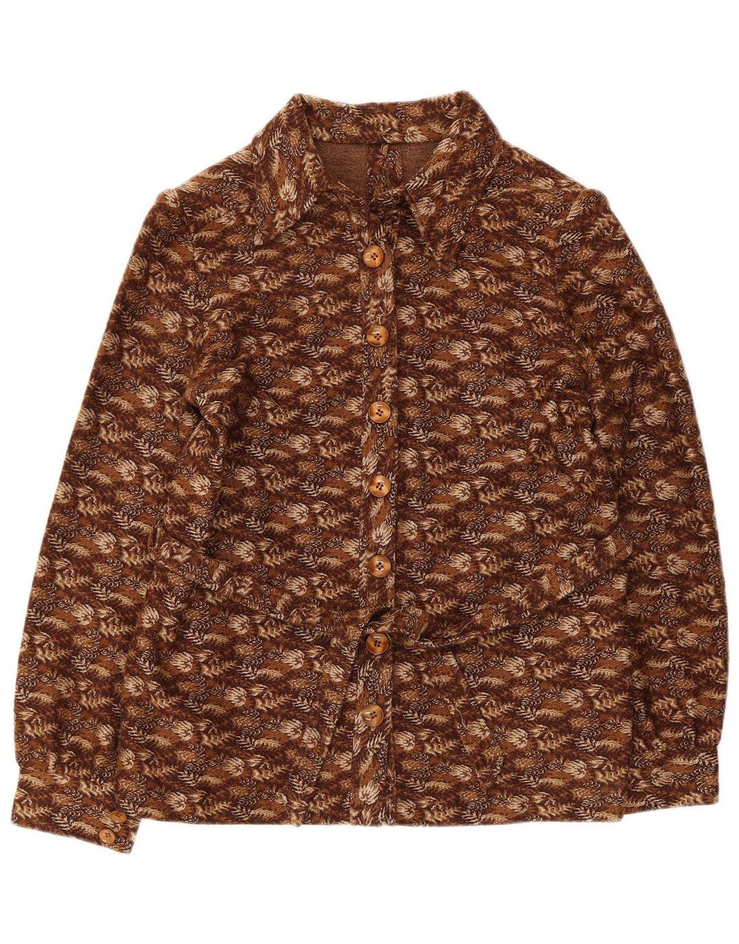 Vintage Womens Overshirt Shirt UK 8 Small Brown Floral