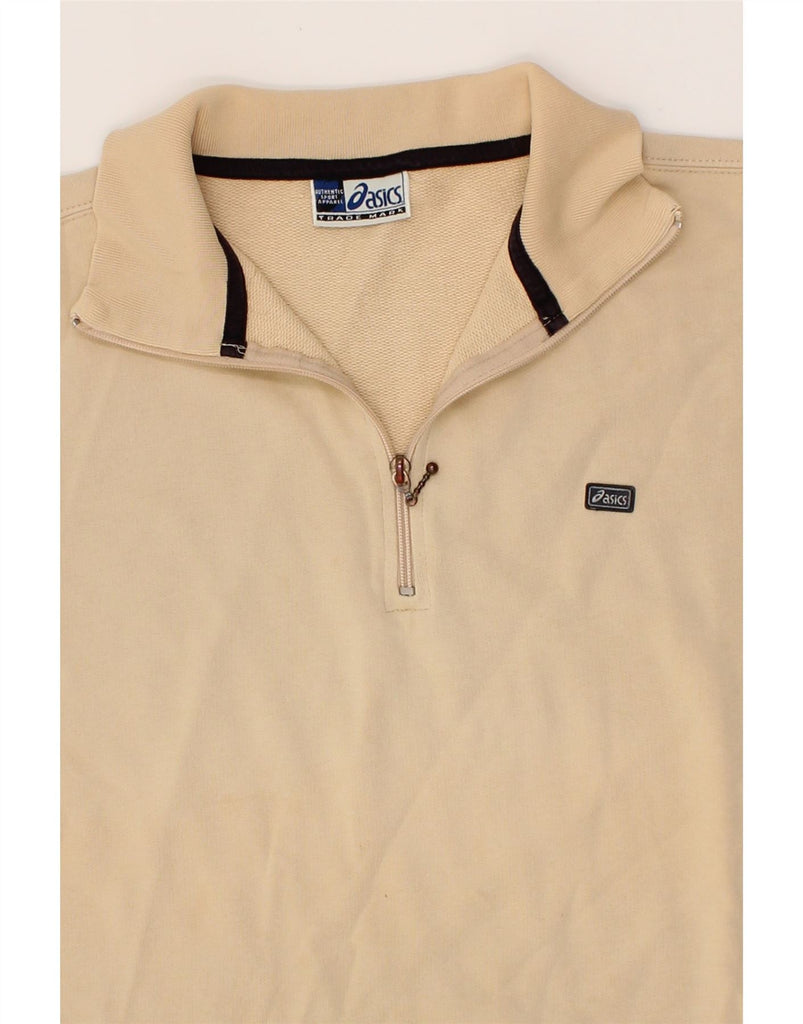 ASICS Mens 3/4 Sleeve Zip Neck Sweatshirt Jumper Large Beige Cotton Vintage Asics and Second-Hand Asics from Messina Hembry 