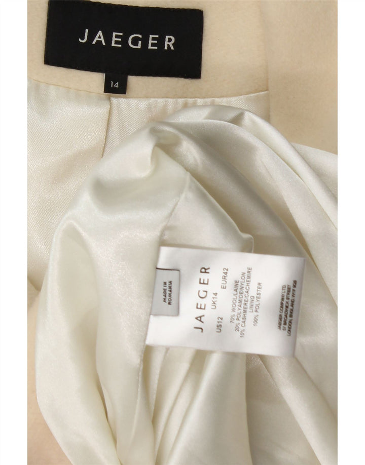 Jaeger Womens Double Breasted Coat UK 14 Large Off White Wool