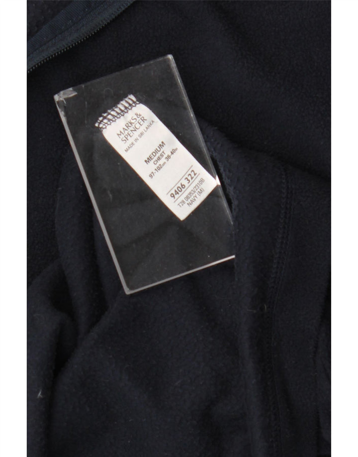 Marks & Spencer Mens Zip Neck Fleece Jumper Medium Navy Blue Polyester