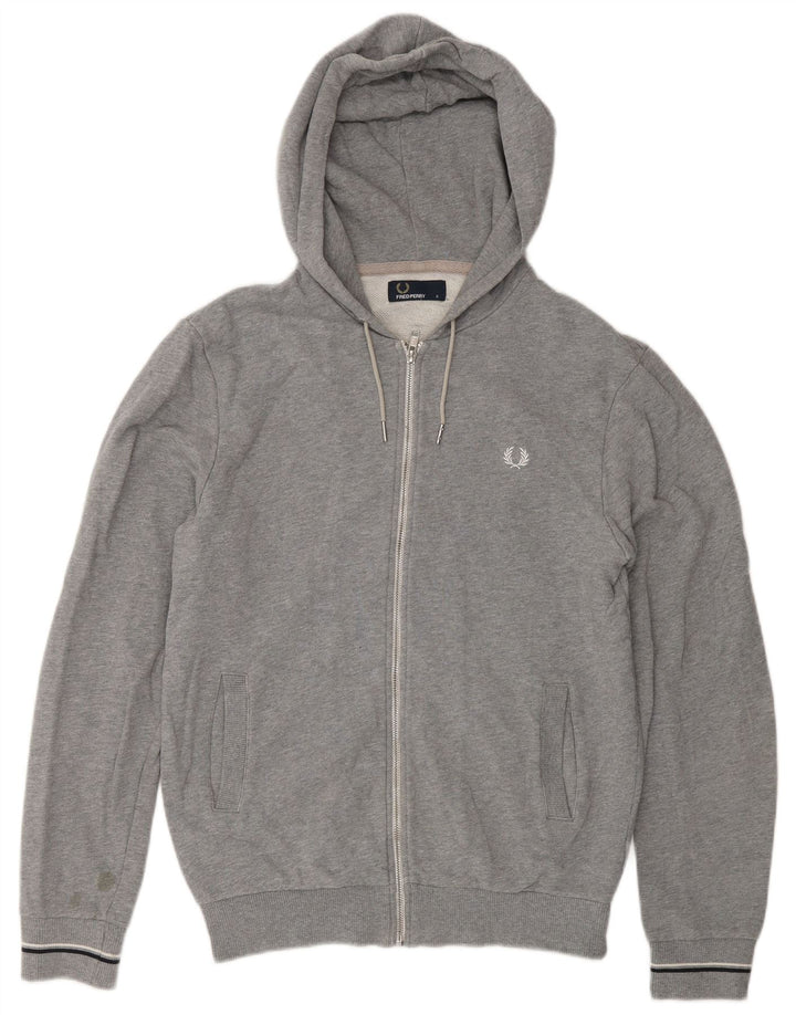 Fred Perry Mens Zip Hoodie Sweater Small Grey Cotton