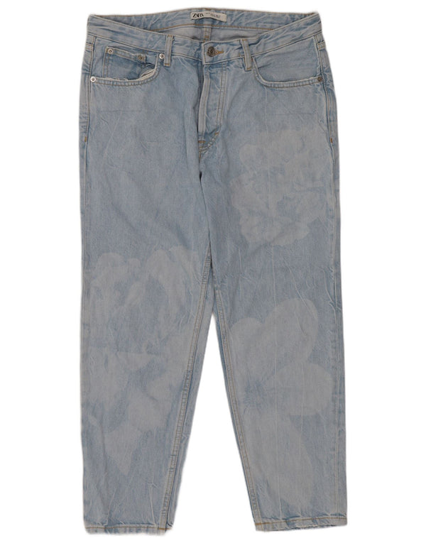 Zara Mens Acid Wash Cropped Jeans EU 42 Large W32 L26 Blue Floral
