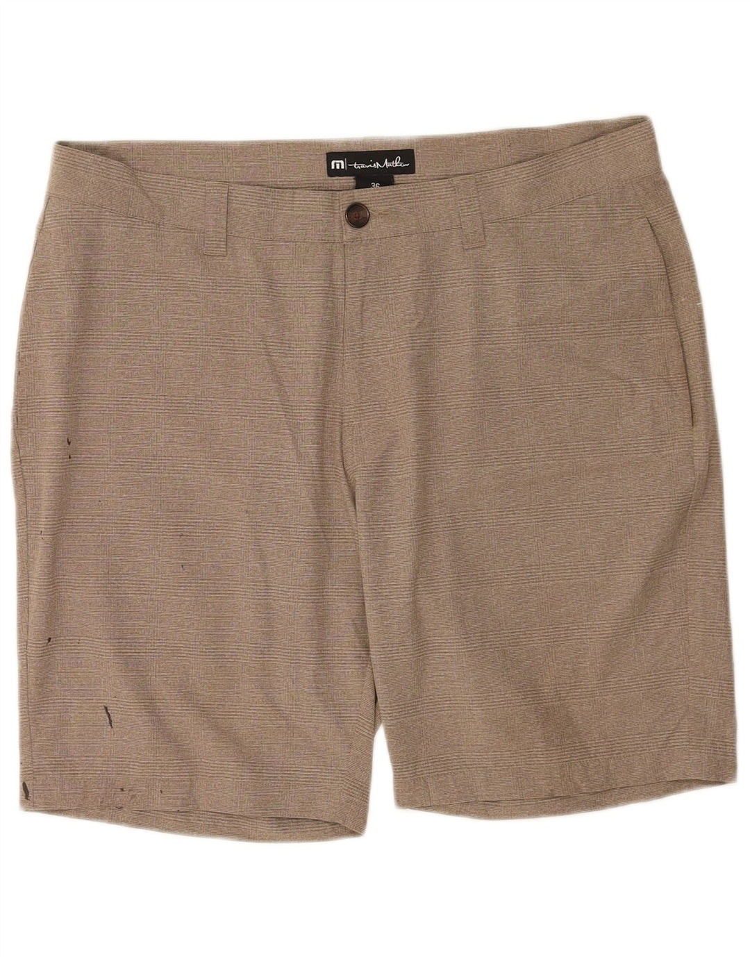 Travis Mathew Mens Chino Shorts W36 Large Beige Check Polyester