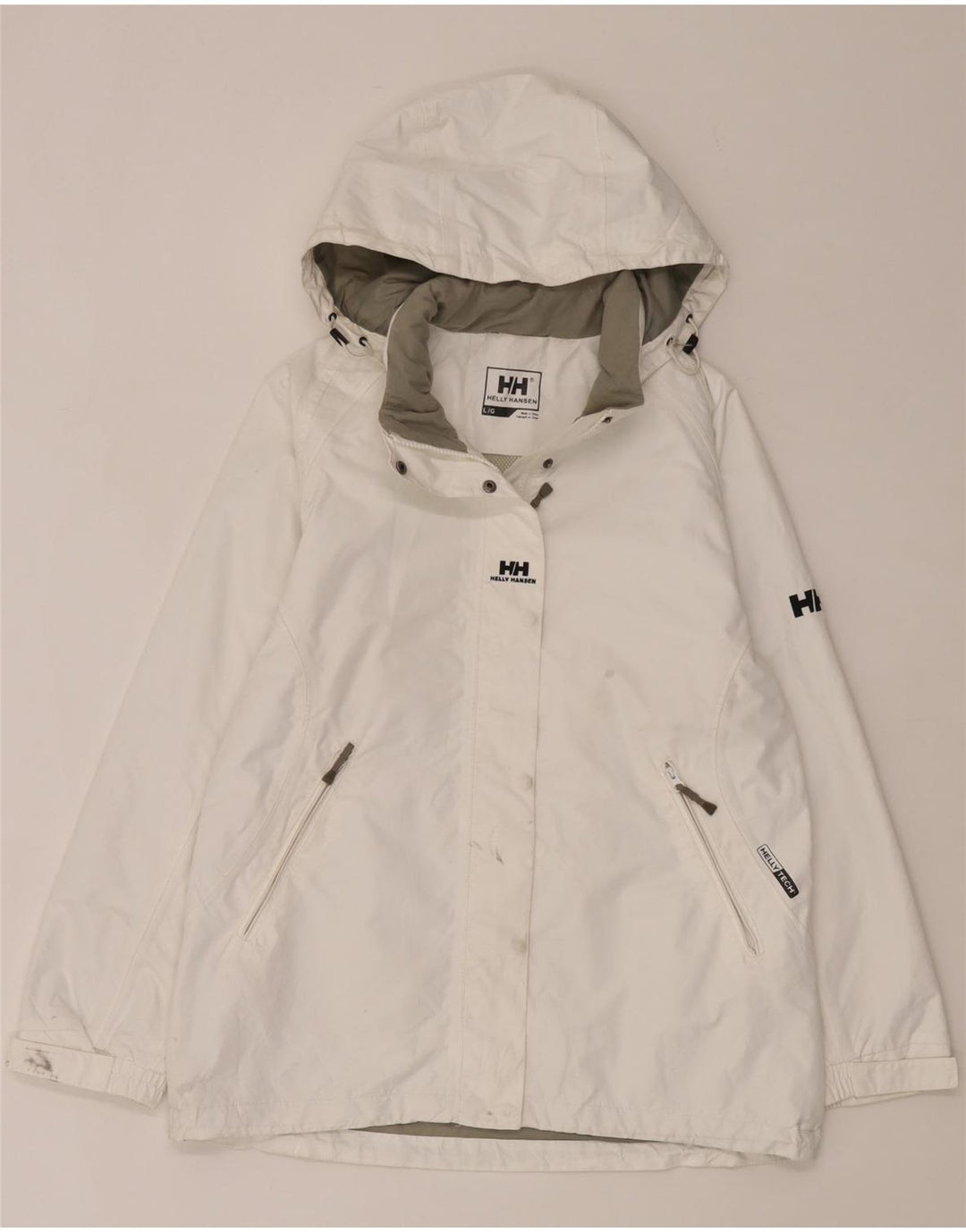 Helly Hansen Womens Hooded Rain Jacket UK 16 Large White Polyester