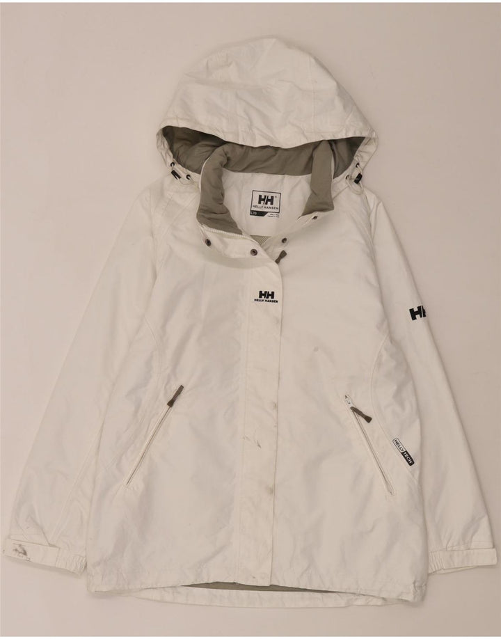 Helly Hansen Womens Hooded Rain Jacket UK 16 Large White Polyester