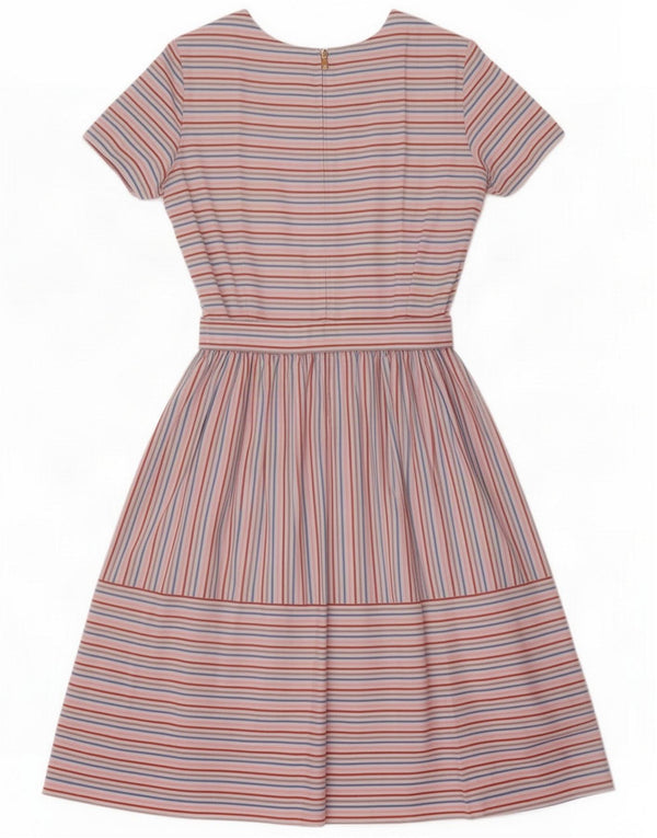 Vintage Womens Short Sleeves A-Line Dress UK 10 Small Multicoloured Striped