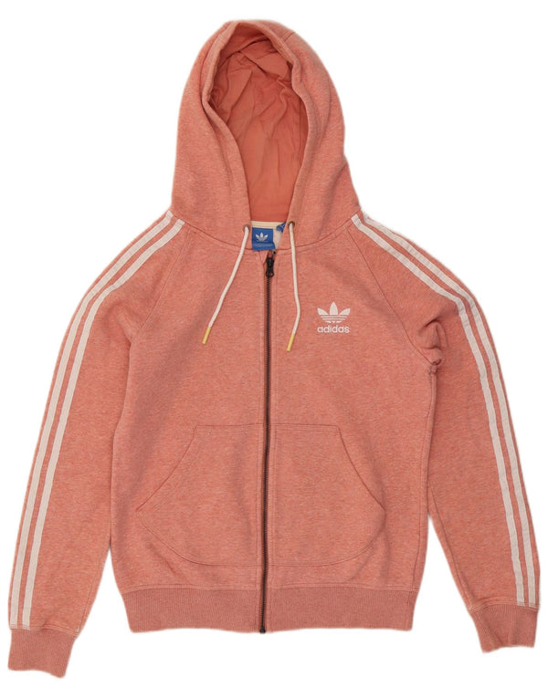 Adidas Womens Zip Hoodie Sweater UK 12 Medium Orange Cotton