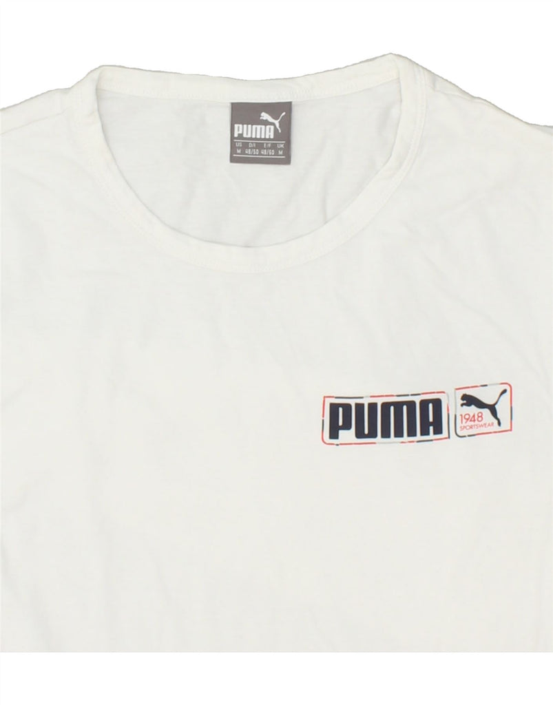 PUMA Mens Graphic Top Long Sleeve Medium White Cotton | Vintage Puma | Thrift | Second-Hand Puma | Used Clothing | Messina Hembry 