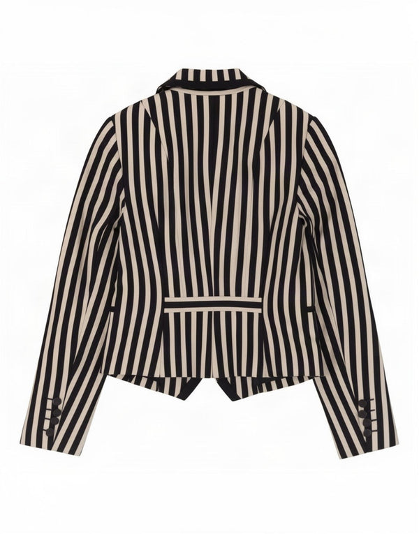 David Lawrence Womens Crop Blazer Jacket US 6 Medium Navy Blue Striped