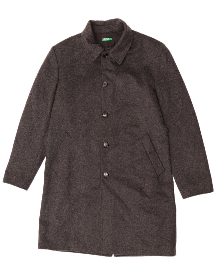 Benetton Mens Overcoat IT 50 Large Grey Wool