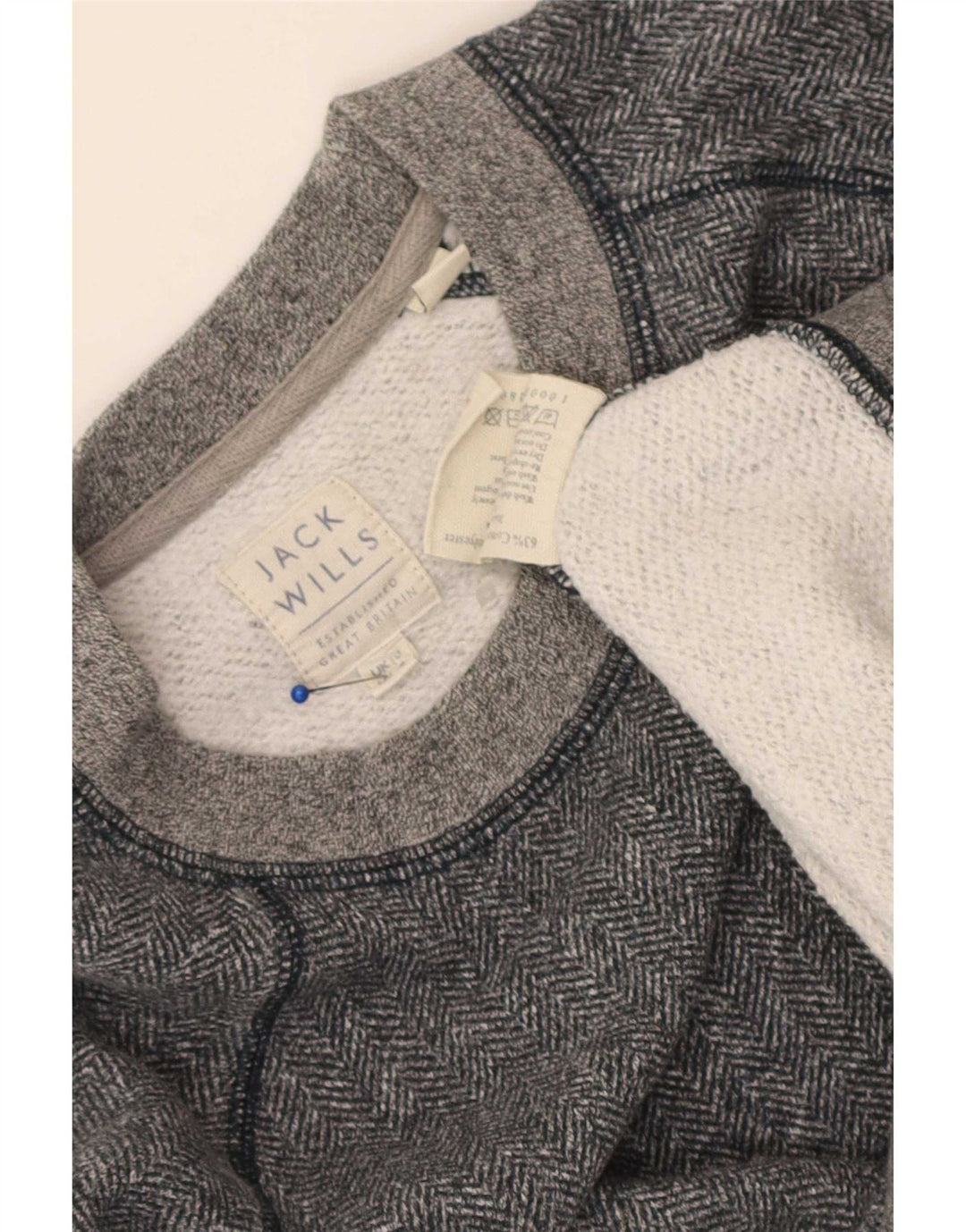 Jack Wills Womens Crop Sweatshirt Jumper UK 10 Small Grey Herringbone