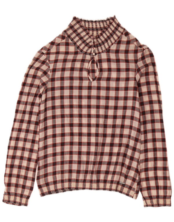 Woolrich Womens Long Sleeve Blouse Top UK 14 Medium Burgundy Gingham Cotton