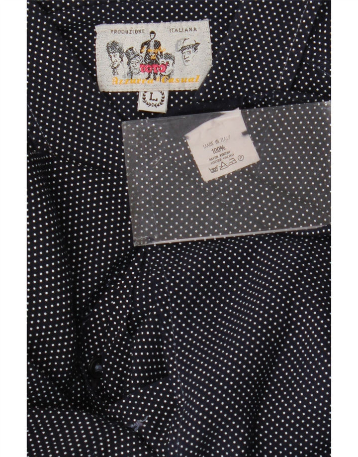 Azzurra Mens Short Sleeve Shirt Large Black Polka Dot Viscose Retro