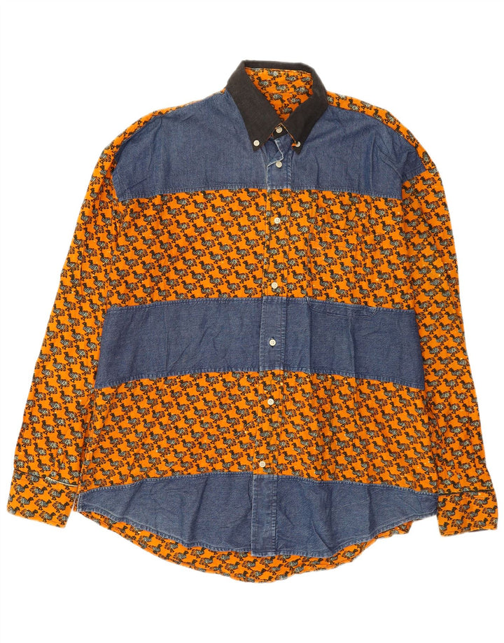 Vintage Mens Abstract Pattern Shirt 2XL Orange Colourblock
