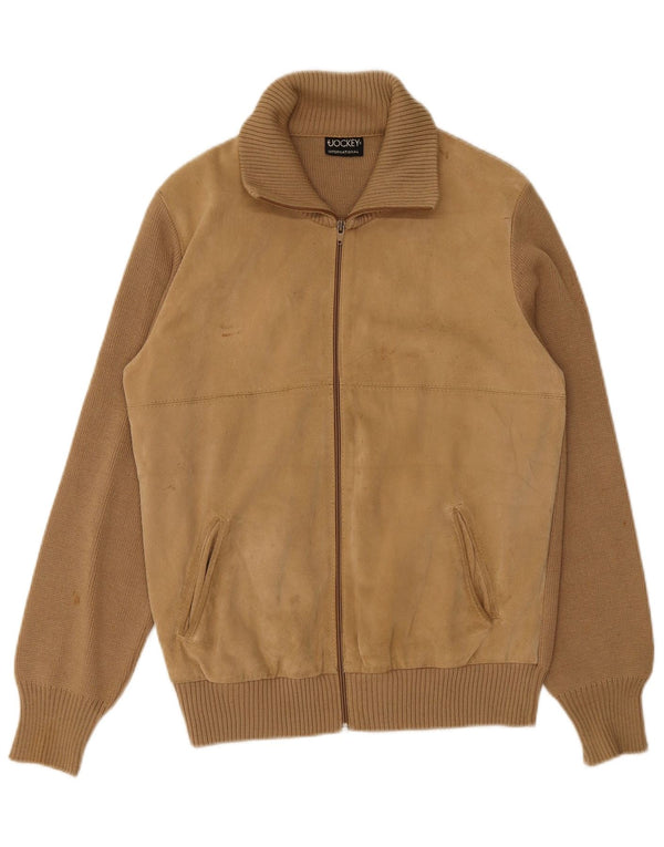 Jockey International Mens Suede Cardigan Sweater IT 50 Medium Brown